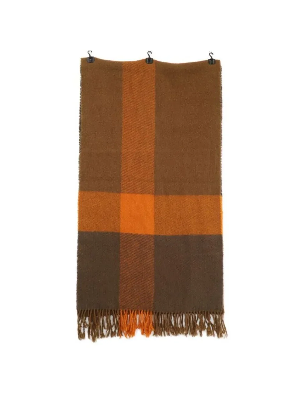 Hermes Block Check Wool Fringe Scarf